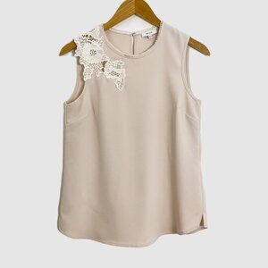 Reiss Beige Embroidered Floral Lace Aubrey Sleeveless Blouse